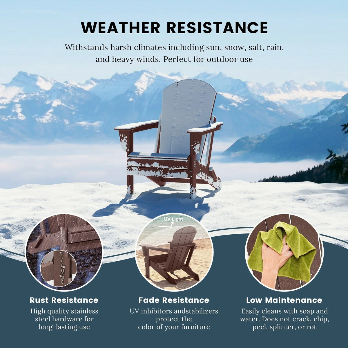 Chaise Adirondack pliante d'extérieur tout temps Polytrends Laguna résistante à la décoloration pour patio