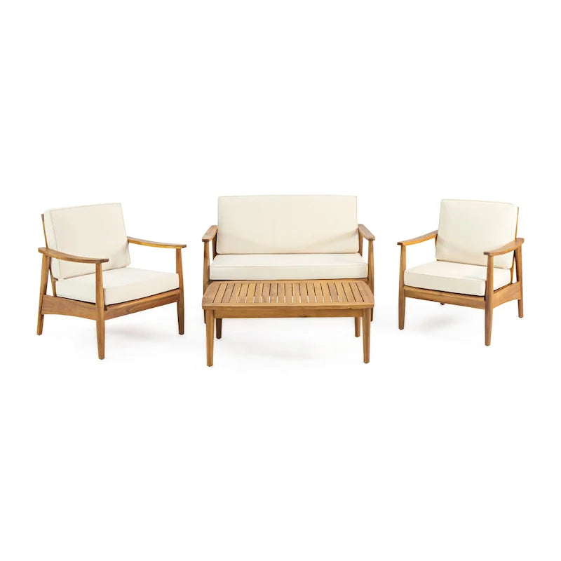 Ensemble de conversation d'extérieur 4 places en bois d'acacia Willowbrook par Christopher Knight Home