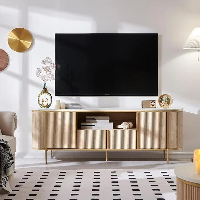 Meuble TV de luxe moderne, meuble de divertissement, avec plateau en faux marbre
