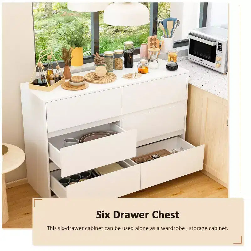 Desserte de buffet intelligente rotative/extensible avec 6 tiroirs, plan de travail étendu, tapis antidérapant, table à manger rotative, îlot de cuisine/garde-manger