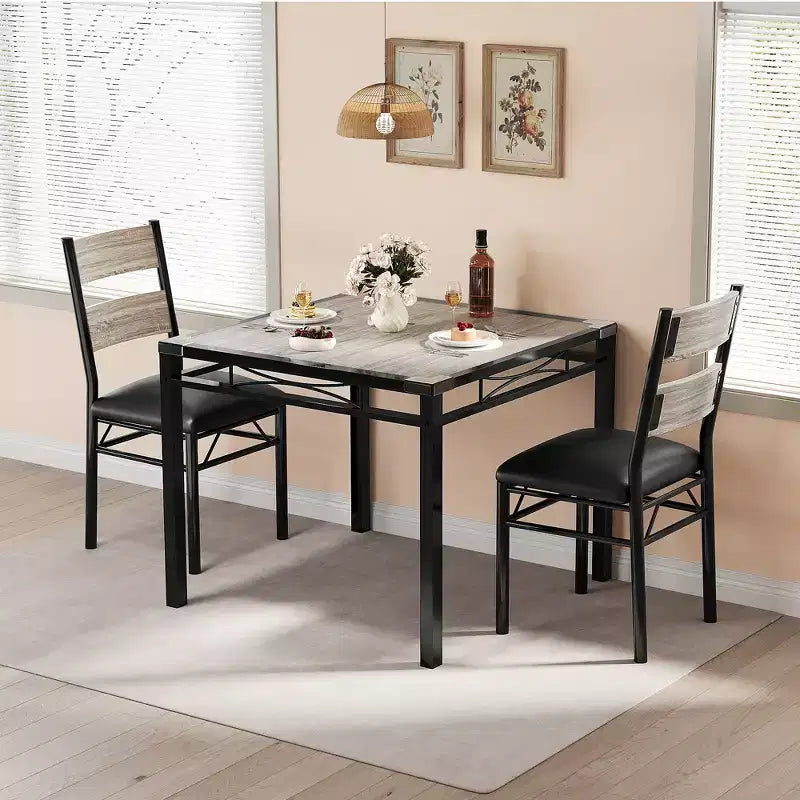 Ensemble table à manger pour 4 personnes, avec 4 chaises rembourrées, ensemble de 5 pièces de table de cuisine en bois avec protecteur de coin pour cuisine, appartement, petit espace.
