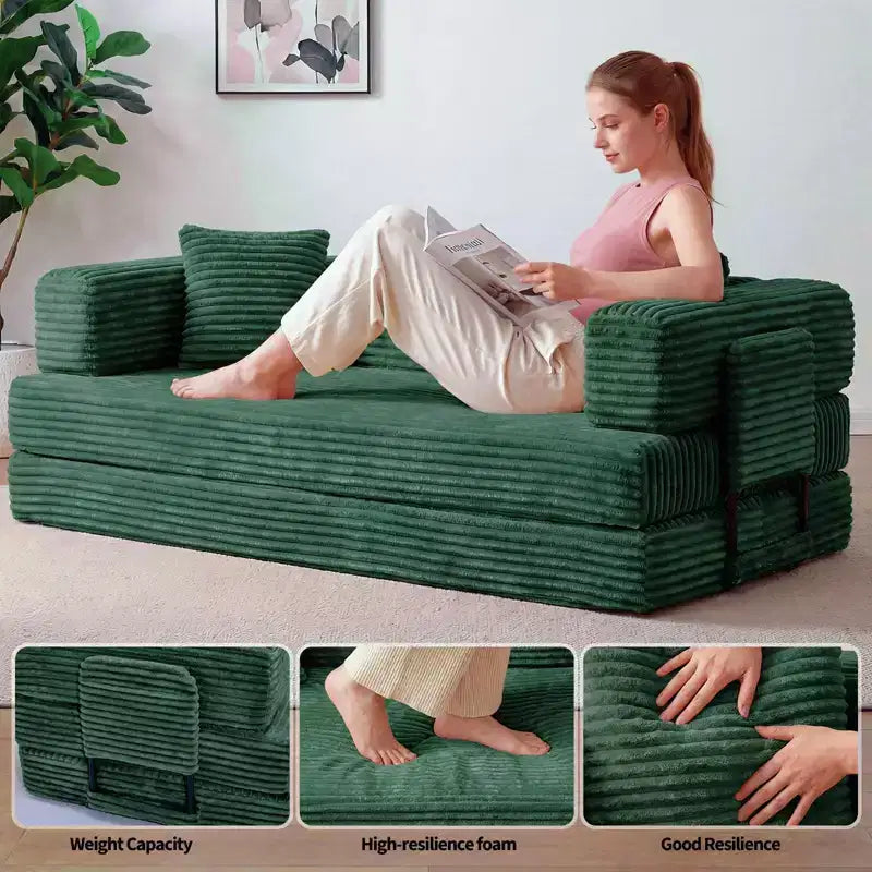 Canapé-lit convertible 5-en-1 80,7 po – Velours côtelé, 1200 lb, aucun assemblage requis