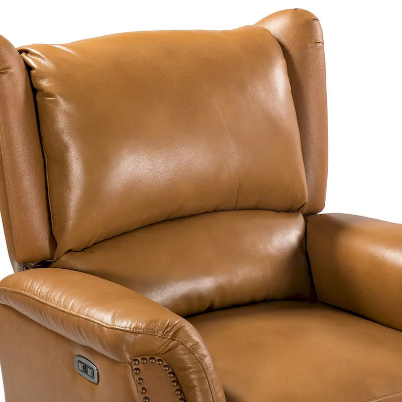 Fauteuil inclinable électrique en cuir véritable avec port USB – Dossier ailé clouté, ensemble de 2