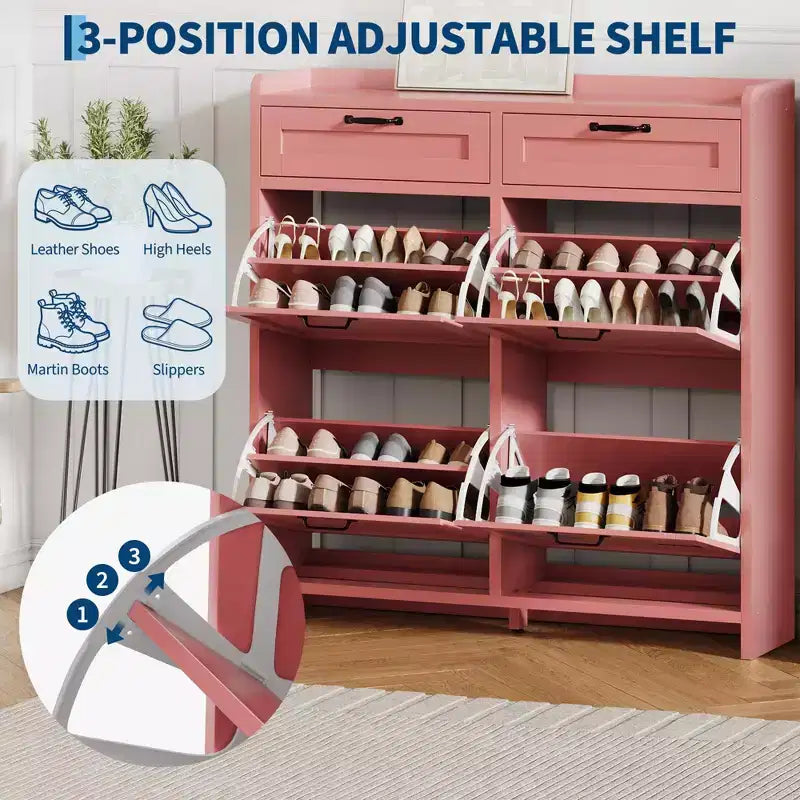 Meuble à chaussures avec 4 tiroirs basculants et 2 tiroirs supérieurs, meuble à chaussures en bois avec étagère réglable, armoires à chaussures autoportantes
