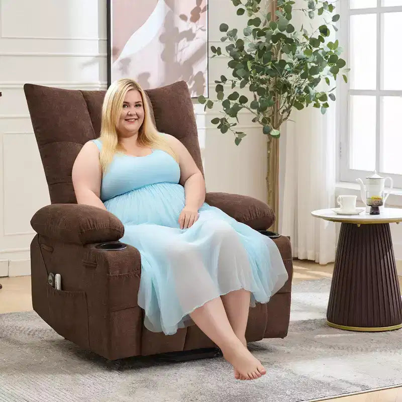 Fauteuil inclinable releveur électrique pour personnes âgées avec fonctions massage et chauffage, inclinable surdimensionné avec fonctions massage et chauffage, revêtement doux et rembourré, poche latérale et porte-gobelets
