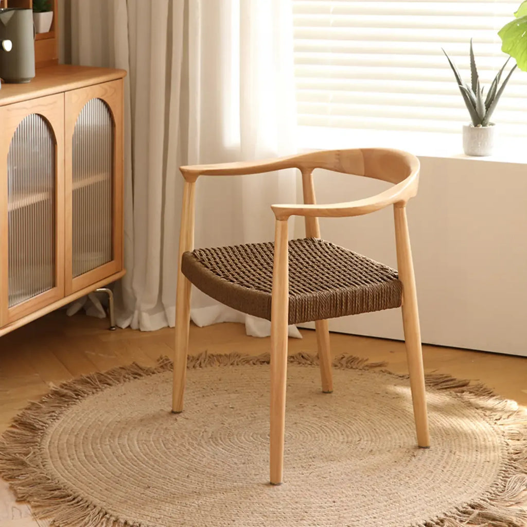 Chaise de salle à manger scandinave incurvée en bois tressé avec accoudoirs