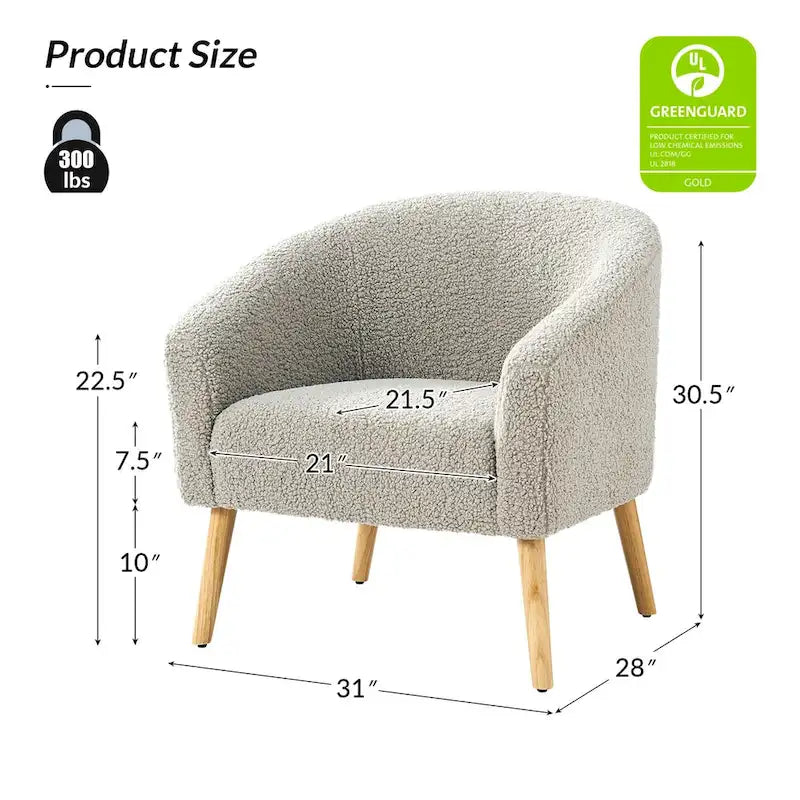 Fauteuil Sheila Modern 30 W Boucle avec pieds en bois massif, lot de 2, par HULALA HOME