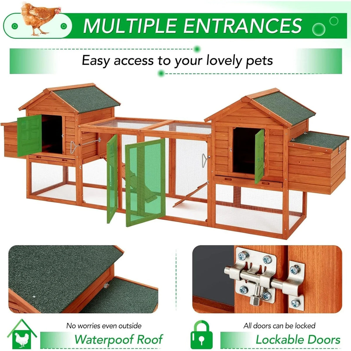 Grand poulailler AECOJOY 366 cm avec enclos, abri en bois, cage à volaille