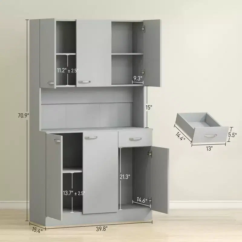 71 Armoire de cuisine, armoire de rangement haute avec support pour micro-ondes, buffet de cuisine moderne, 3 étagères réglables pour salon, salle à manger