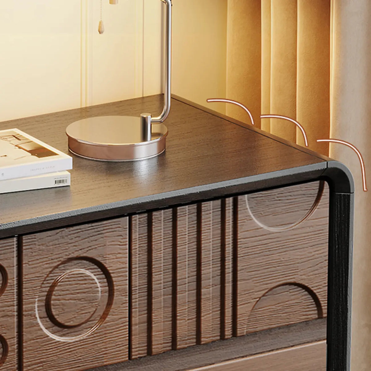 Commode en bois d'inspiration Art déco avec sculptures géométriques