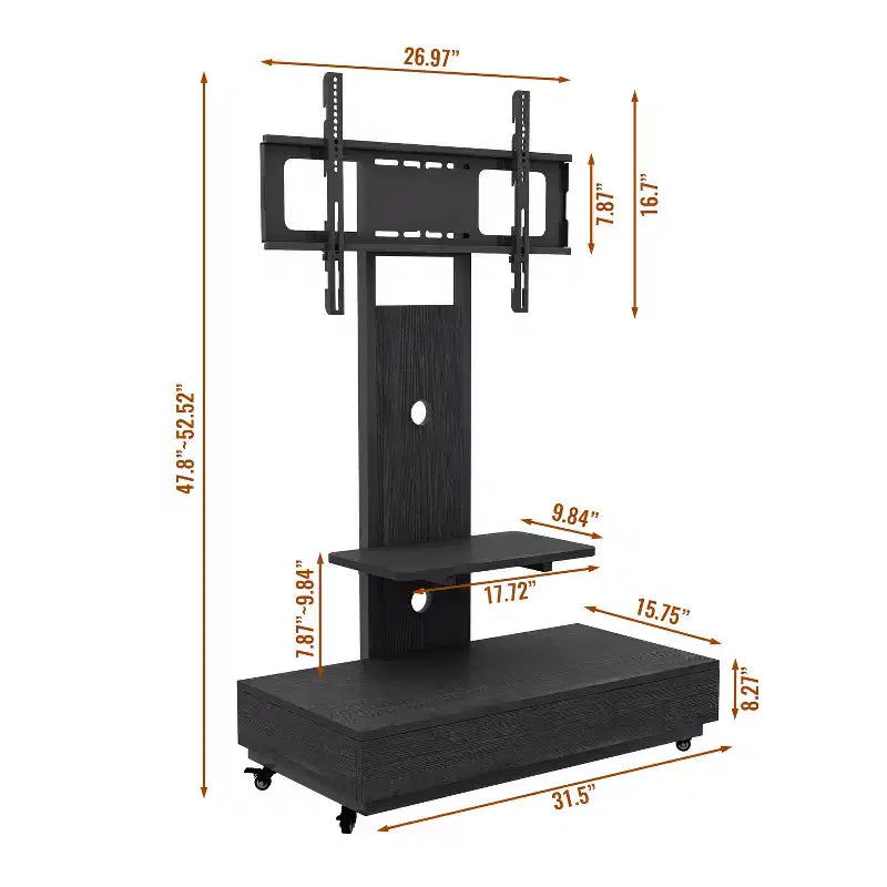 Meuble TV pour téléviseurs de 32 à 75 pouces, Chariot TV mobile à hauteur réglable avec tiroir et roulettes pour salon, chambre, bureaux -ModernLuxe