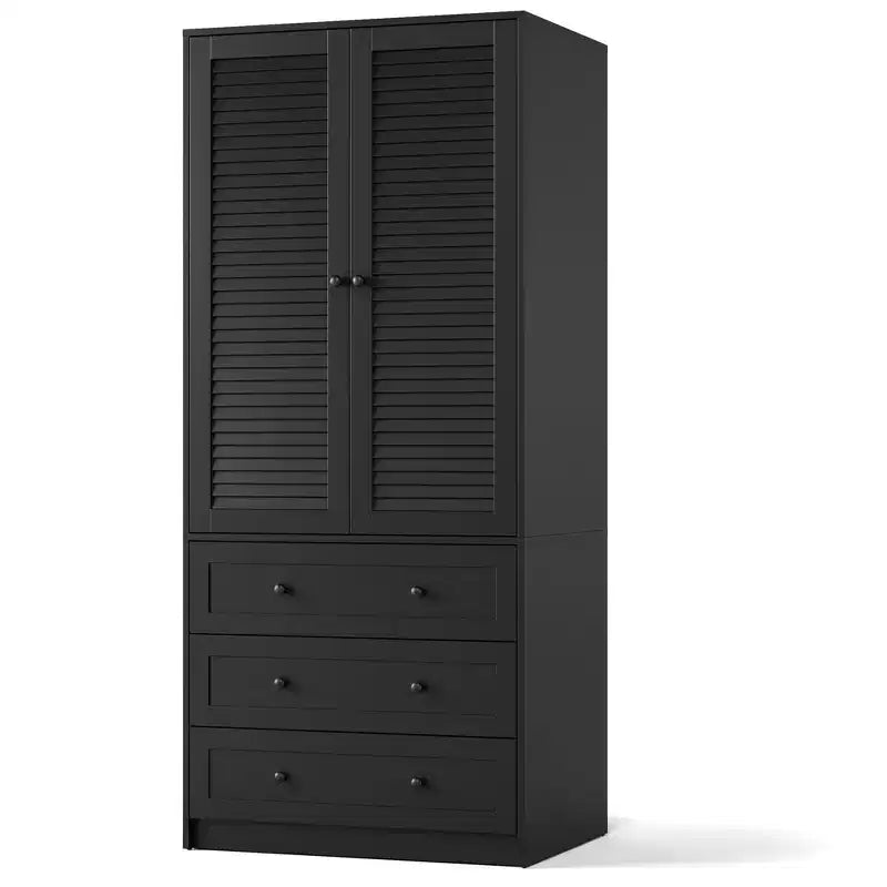 COZONY Armoire penderie avec 3 tiroirs et 2 portes, Placard de rangement moderne en bois pour chambre à coucher, Armoire sur pied blanche robuste