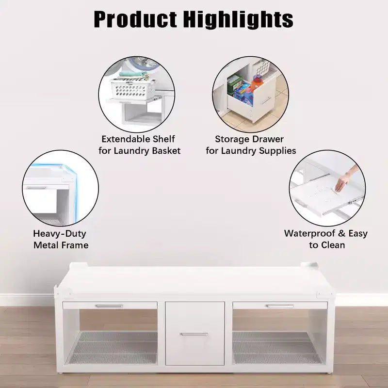 Pieds de machine à laver et sèche-linge GDLF, support universel pour machine à laver et sèche-linge avec étagère coulissante, blanc