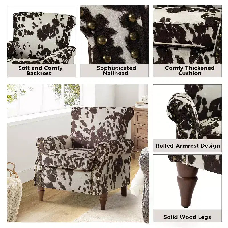 Fauteuil en bois traditionnel Araceli, rembourré à motifs floraux, avec dossier à oreilles et garniture cloutée | ART OF LIVING DESIGNS