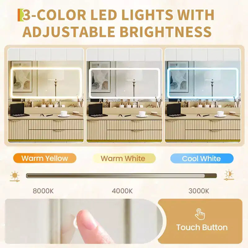 Coiffeuse avec miroir et lumières, miroir lumineux à LED, tiroirs de rangement spacieux pour produits cosmétiques et articles de toilette