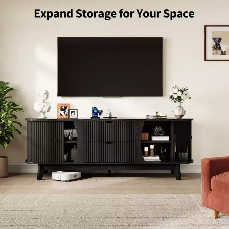 Meuble TV moderne noir/marron avec 2 tiroirs, pour 1 pièce