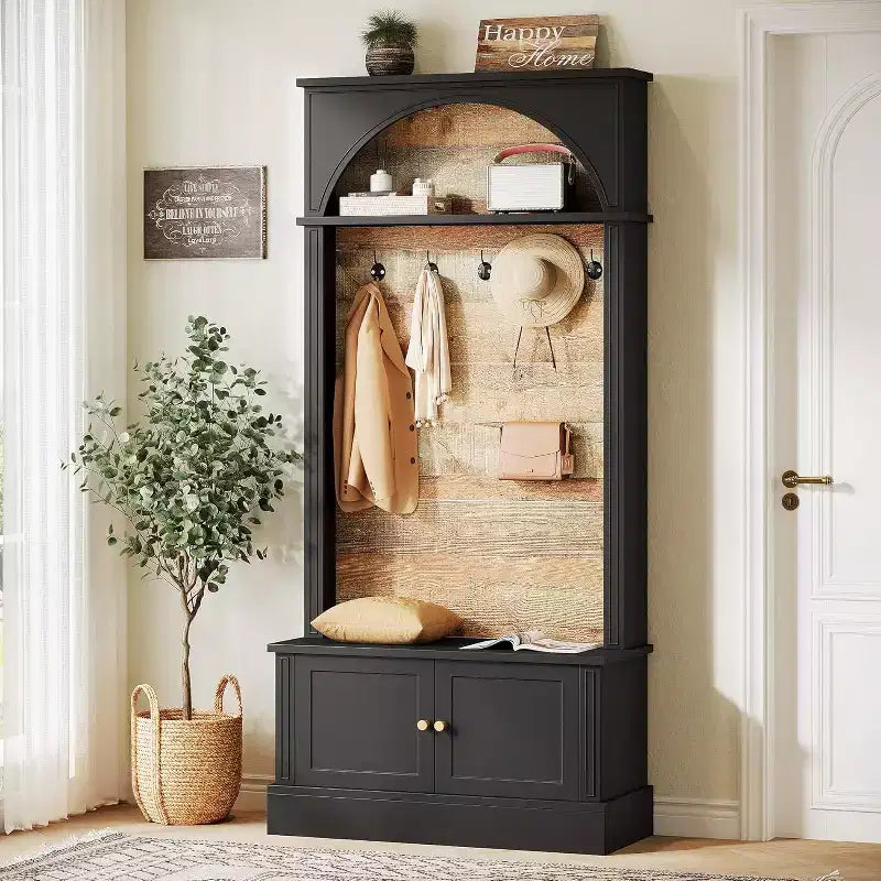Lantine 70.86 Meuble d'entrée avec banc, rangement d'entrée 4-en-1 : porte-manteau, étagère à chaussures, banc de vestiaire pour couloir
