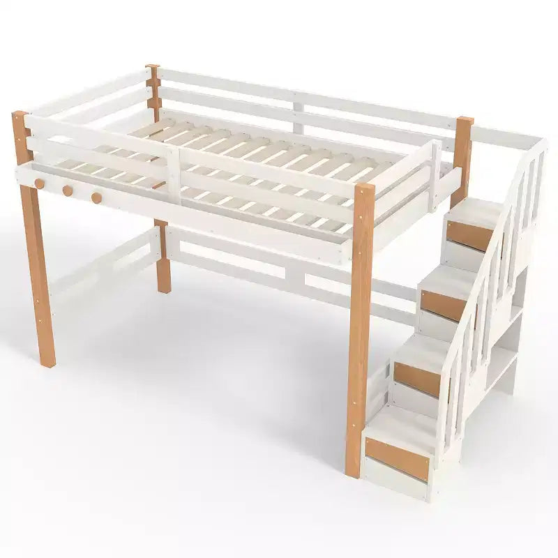 Lit mezzanine moderne avec crochet à vêtements, étagères de rangement et espace sous le lit