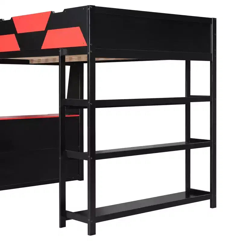 Lit mezzanine gaming complet Luxystar avec bureau, étagères de rangement et lumières