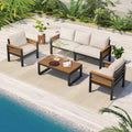 Ensemble de canapés d'extérieur 4 pièces pour 5 personnes avec table basse en bois massif et coussins amovibles