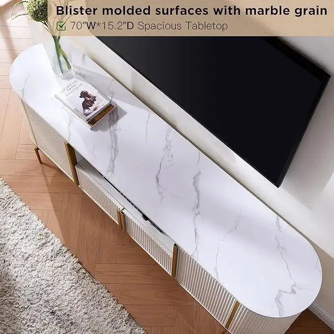 Meuble TV de luxe moderne, meuble de divertissement, avec plateau en faux marbre