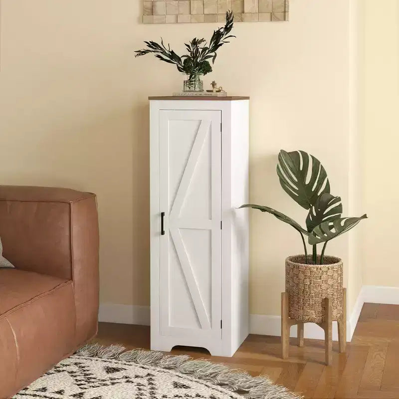 Meuble de Rangement HOMCOM Style Ferme avec Étagère Réglable, Buffet d'Appoint à Porte Coulissante Unique pour Salon, Meuble de Rangement sur Pied, Blanc