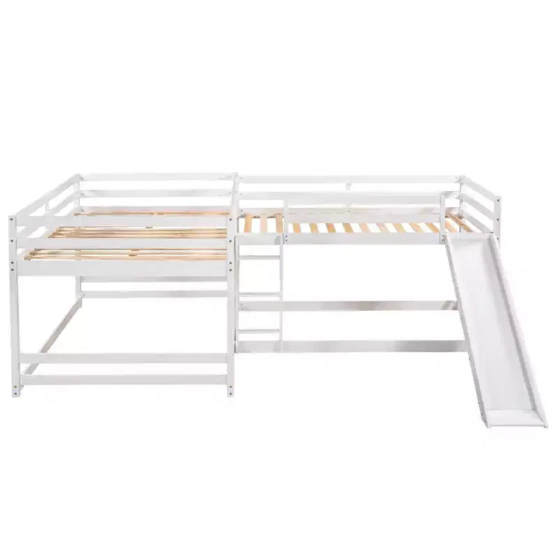 Lits superposés en L pour 4 enfants, lits superposés quadruples avec toboggan, lits superposés en bois doubles et jumeaux pour chambre à coucher ou dortoir