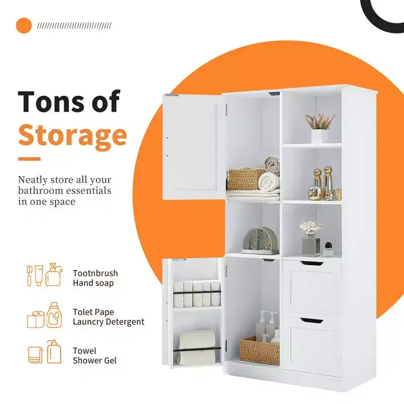 Meuble de rangement de salle de bain de 157 cm de haut, armoire de rangement au sol autoportante avec tiroir et étagère réglable, armoire de rangement pour garde-manger pour salle de bain, salon