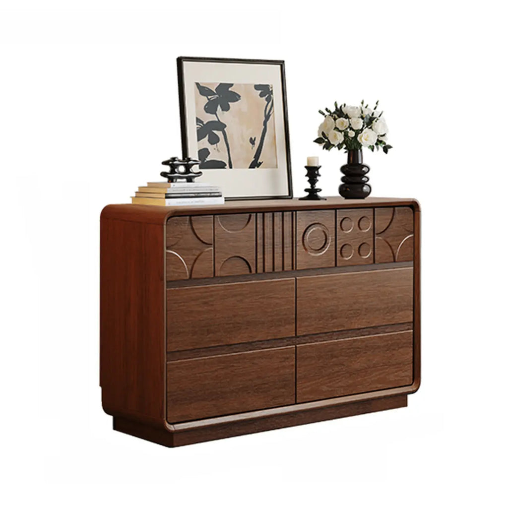 Commode en bois d'inspiration Art déco avec sculptures géométriques