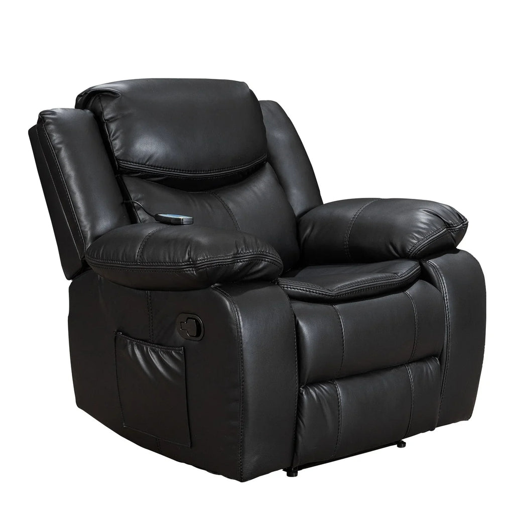 Fauteuil inclinable massant et chauffant en cuir, assise large et durable