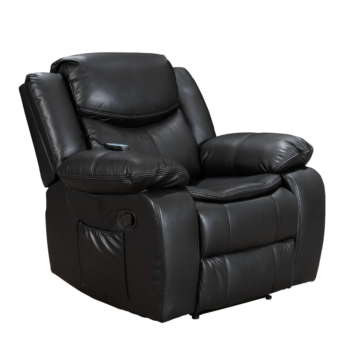 Fauteuil inclinable massant et chauffant en cuir, assise large et durable