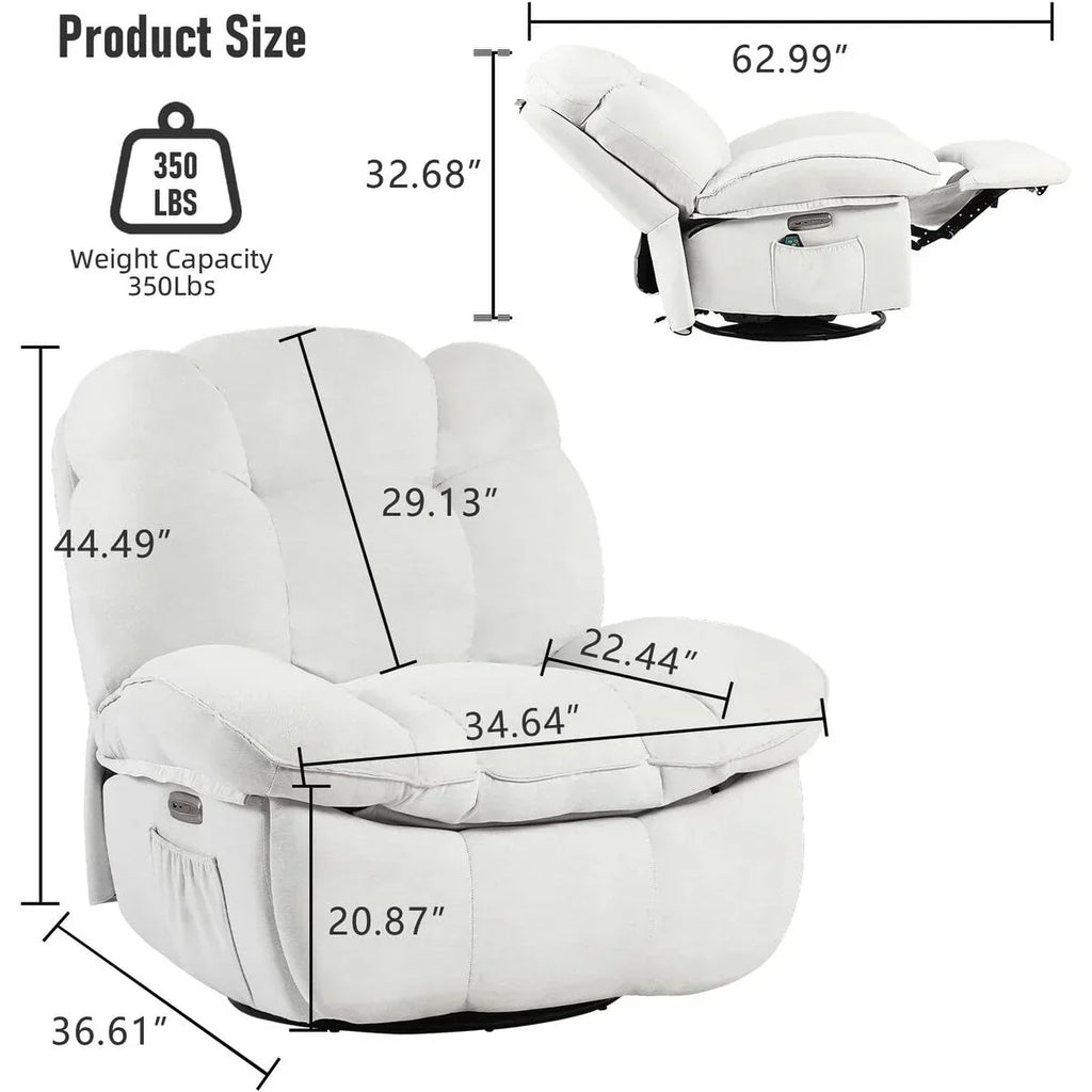 Fauteuil inclinable pivotant XINMICS, Fauteuils inclinables à bascule de massage avec fonction chauffante, ports USB, USB-C et pochette latérale