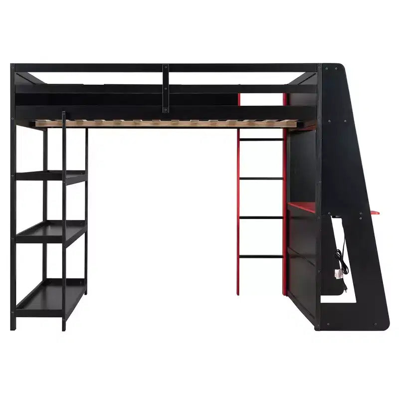 Lit mezzanine gaming complet Luxystar avec bureau, étagères de rangement et lumières