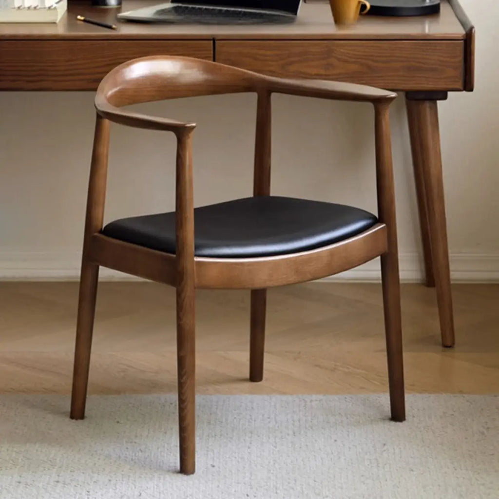 Chaise de salle à manger scandinave incurvée en bois tressé avec accoudoirs