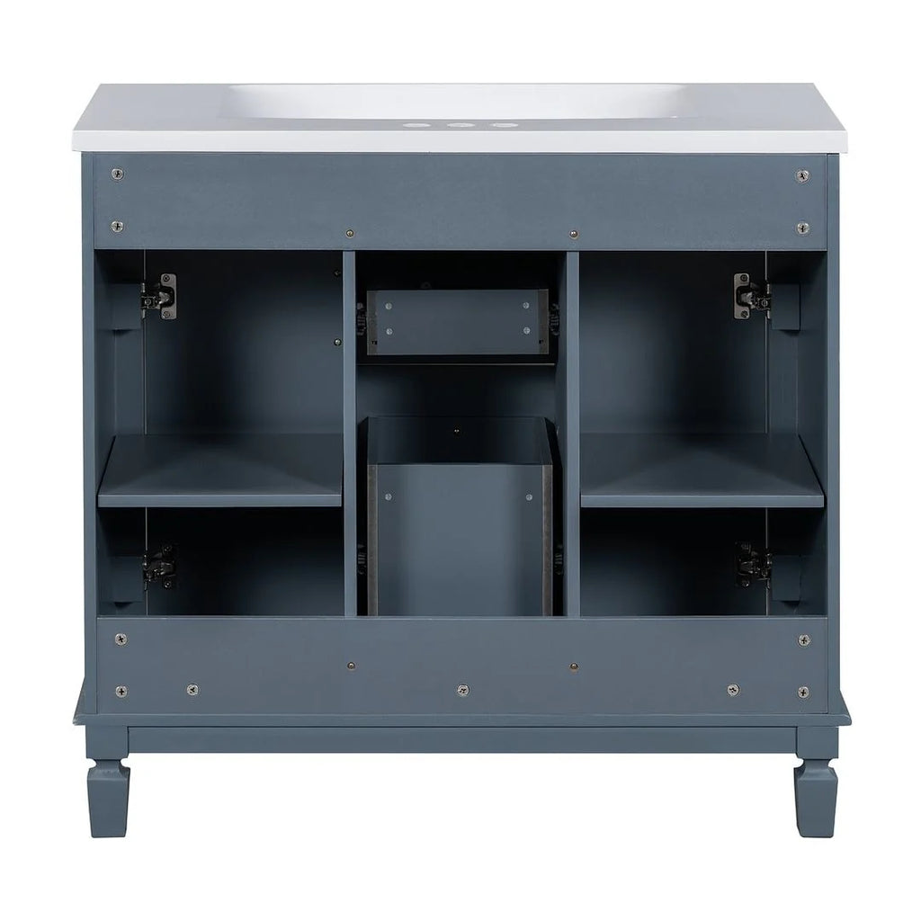 Meuble-lavabo de salle de bain moderne de 91 cm avec lavabo et armoire de toilette, 2 portes et 2 tiroirs