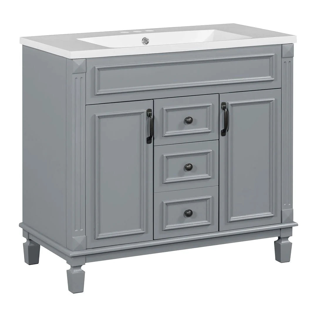 Meuble-lavabo de salle de bain moderne de 91 cm avec lavabo et armoire de toilette, 2 portes et 2 tiroirs
