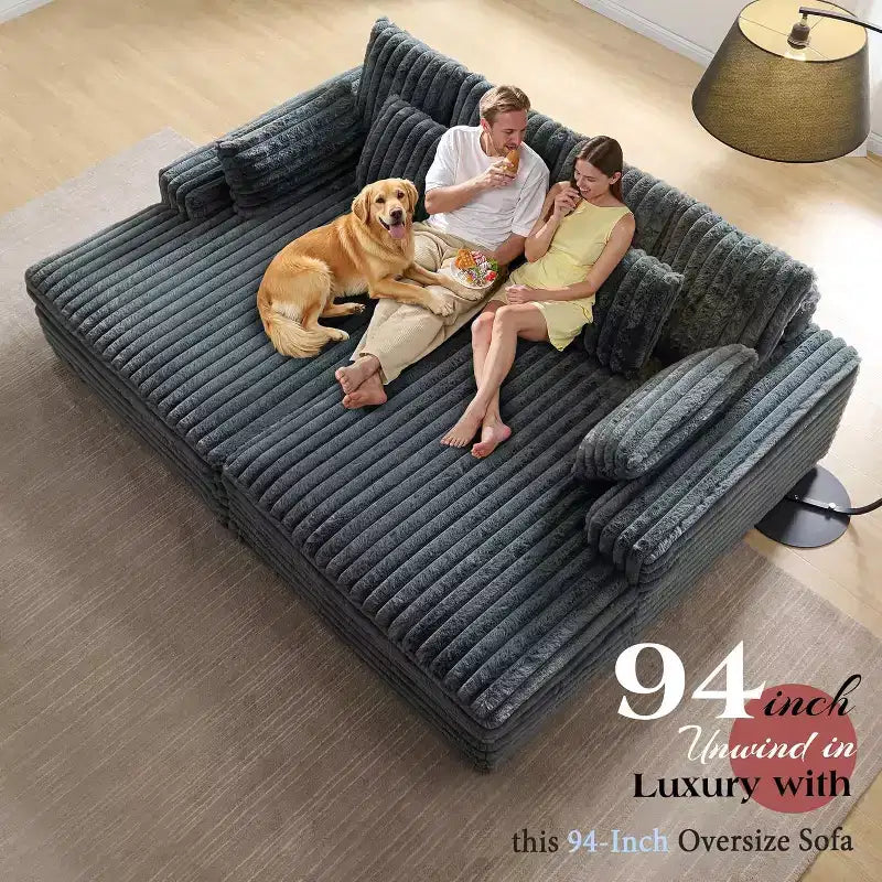 AMERLIFE Canapé double méridienne 93 po pour deux, canapé nuage avec assise profonde, coussins lombaires et accoudoirs larges, assemblage facile, fausse fourrure