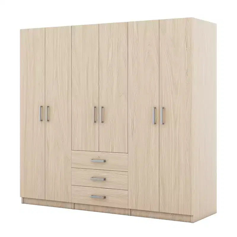 Armoire 6 portes en bois avec tiroirs pour chambre à coucher