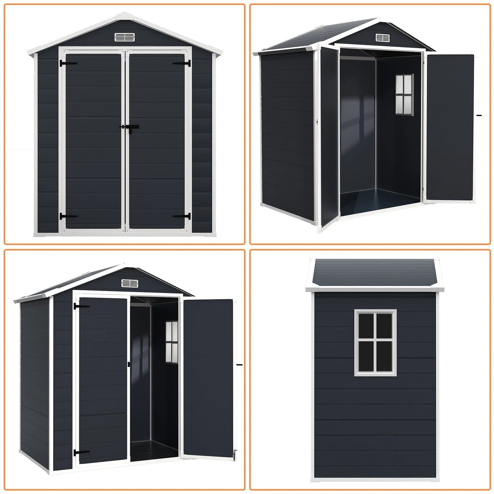 Abri de jardin en résine toutes saisons avec plancher, 1,8 m x 1,2 m/1,8 m x 2,4 m/2,4 m x 1,8 m/2,4 m x 3 m, Spire Tool Shed