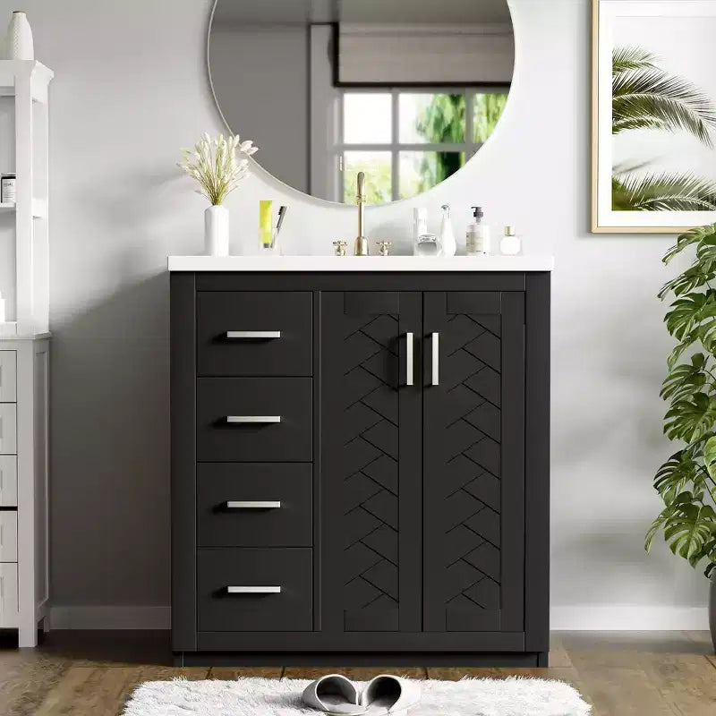 Meuble-lavabo de salle de bain 30 po avec armoire et 3 tiroirs – Noir / Bleu / Vert / Indigo / Blanc