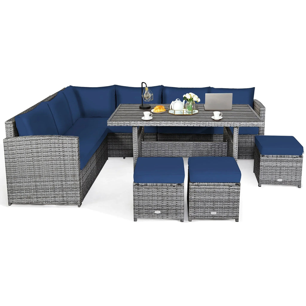Ensemble de salle à manger Costway 7 pièces en rotin pour terrasse, canapé sectionnel et pouf - Voir détails