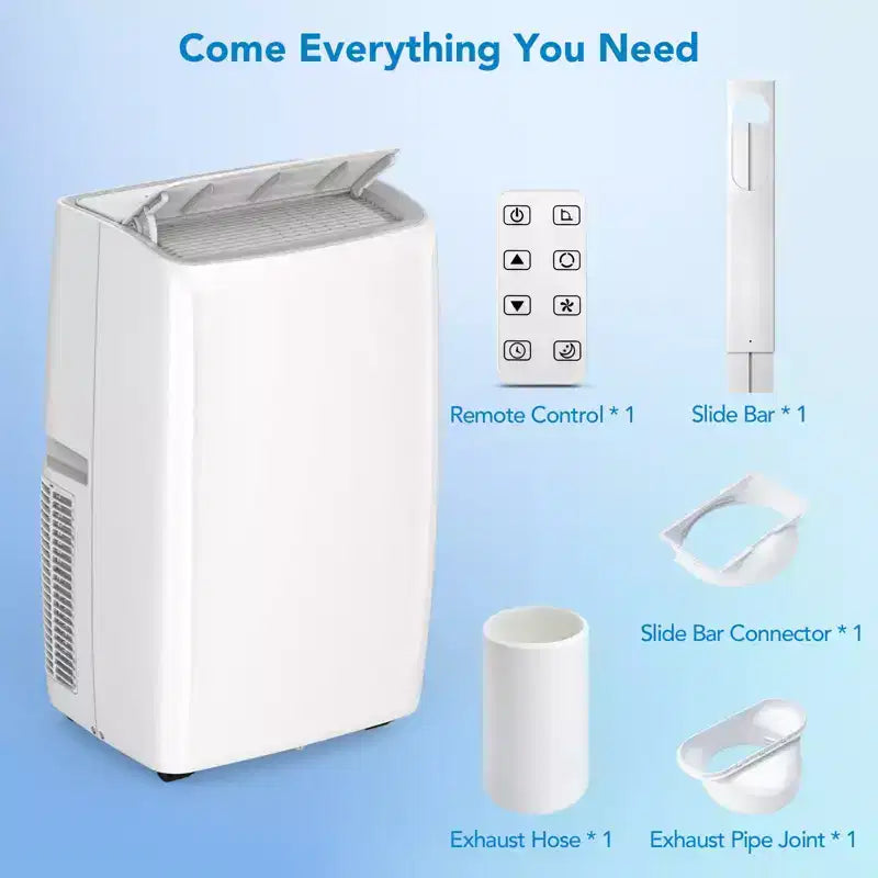 Climatiseur portable 10 000 BTU, Climatiseur de maison avec télécommande pour pièce jusqu'à 42 m², fonctions 3-en-1/minuterie 24h/roulettes