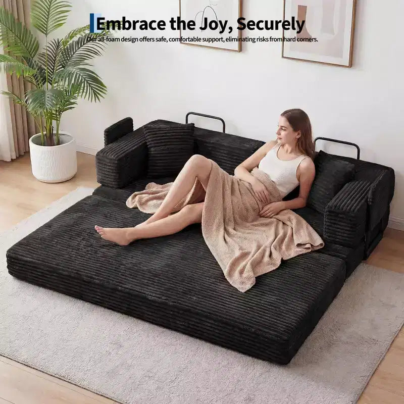 Canapé-lit convertible 5-en-1 80,7 po – Velours côtelé, 1200 lb, aucun assemblage requis