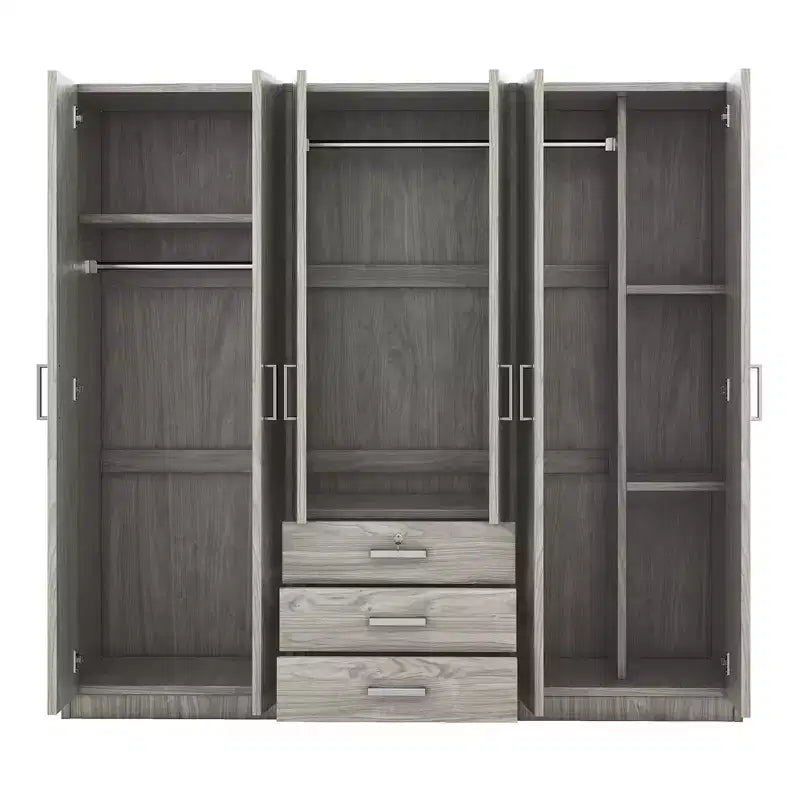 Armoire 6 portes en bois avec tiroirs pour chambre à coucher