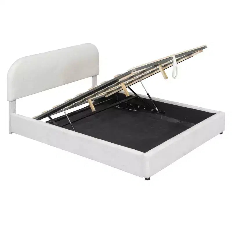 Lit capitonné Queen Size avec rangement escamotable - Blanc