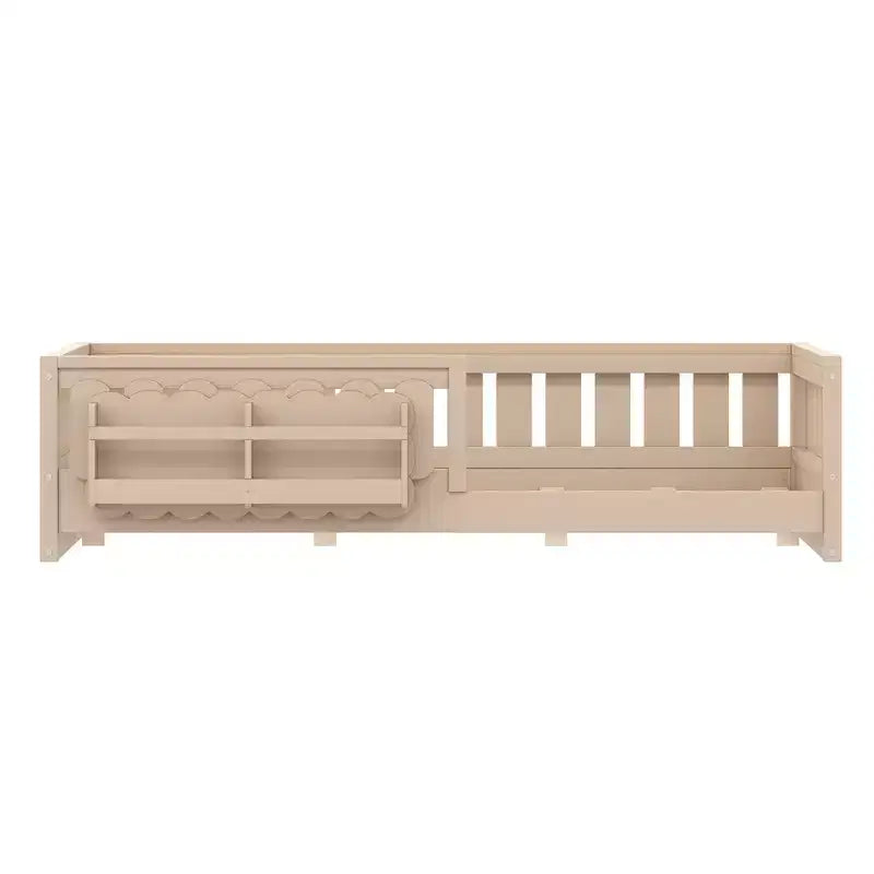 Cadre de lit plateforme pour enfant, tailles jumeau et double, avec barrière de sécurité, étagères intégrées et rangements
