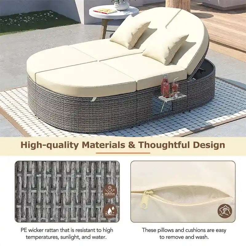Lit de soleil extérieur double pour terrasse avec coussins et oreillers