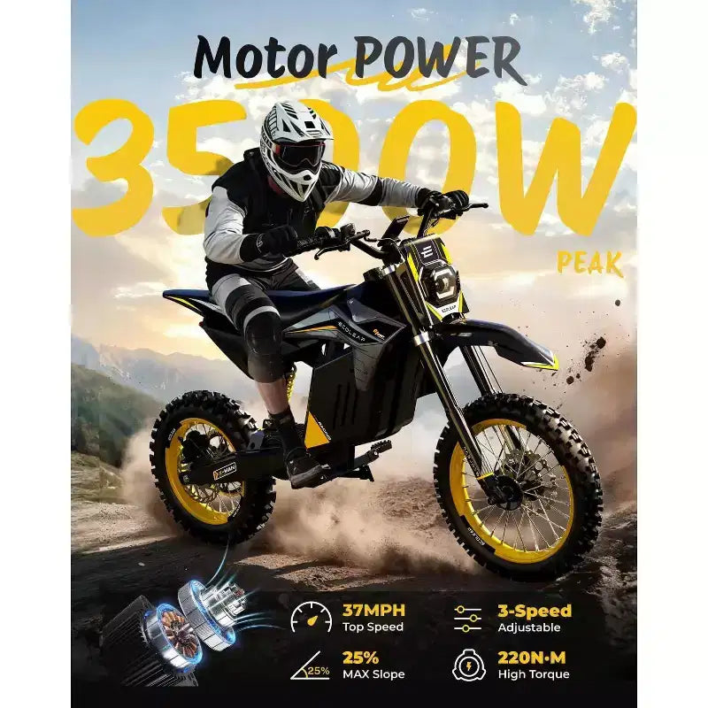 ECOLEAP Moto électrique tout-terrain 3500 W pour adolescents et adultes, 60 km/h, batterie 48 V 21 Ah, autonomie jusqu'à 88 km, 180 kg, 13 ans et plus