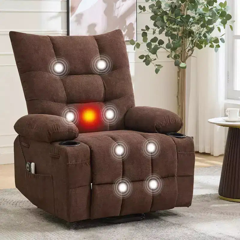 Fauteuil inclinable releveur électrique pour personnes âgées avec fonctions massage et chauffage, inclinable surdimensionné avec fonctions massage et chauffage, revêtement doux et rembourré, poche latérale et porte-gobelets