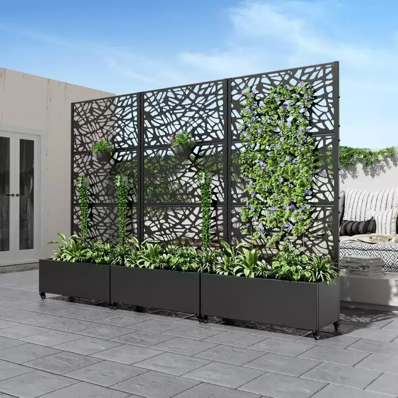 MAYEERTY Jardinière avec treillis en fer noir, style 01, 72 x 47 x 16 pouces, lot de 3 pièces